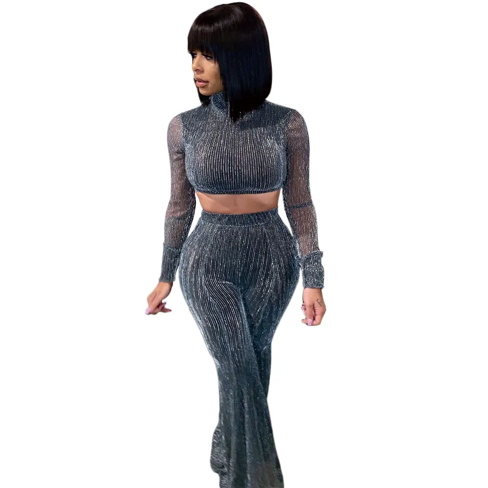 Женский комплект из двух предметов: топ с высоким воротником и длинные