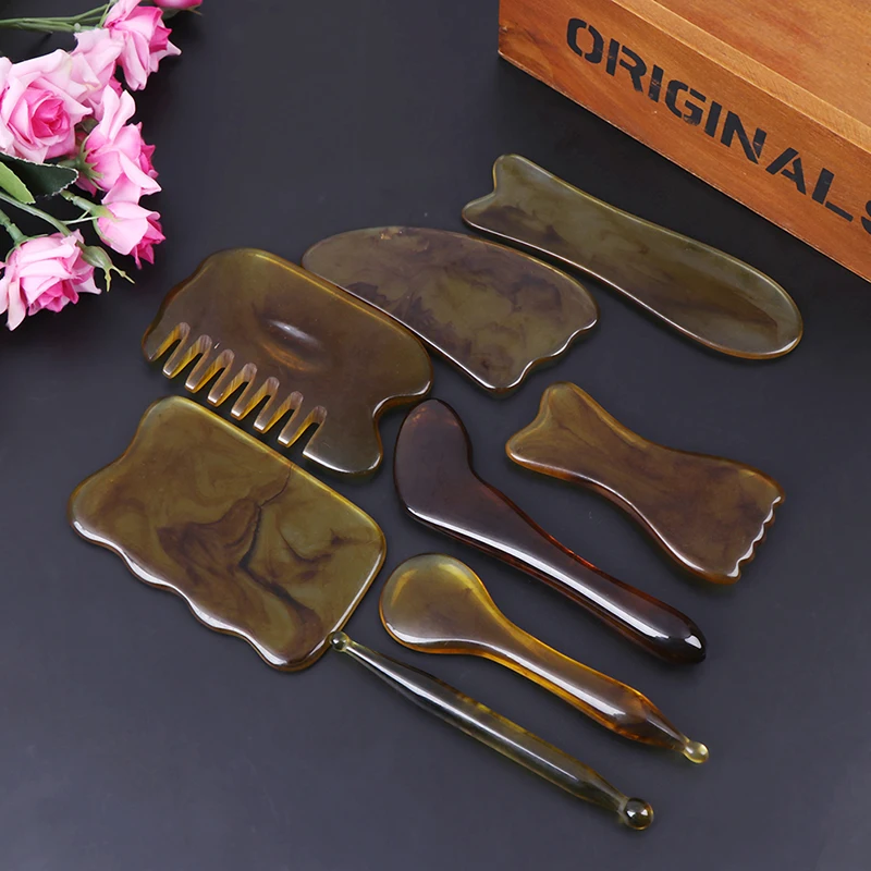Jade Guasha Scraping Massage Scraper Natural Gua Sha Board Resin Acupoint Face Eye Care SPA Massager Acupuncture | Красота и здоровье