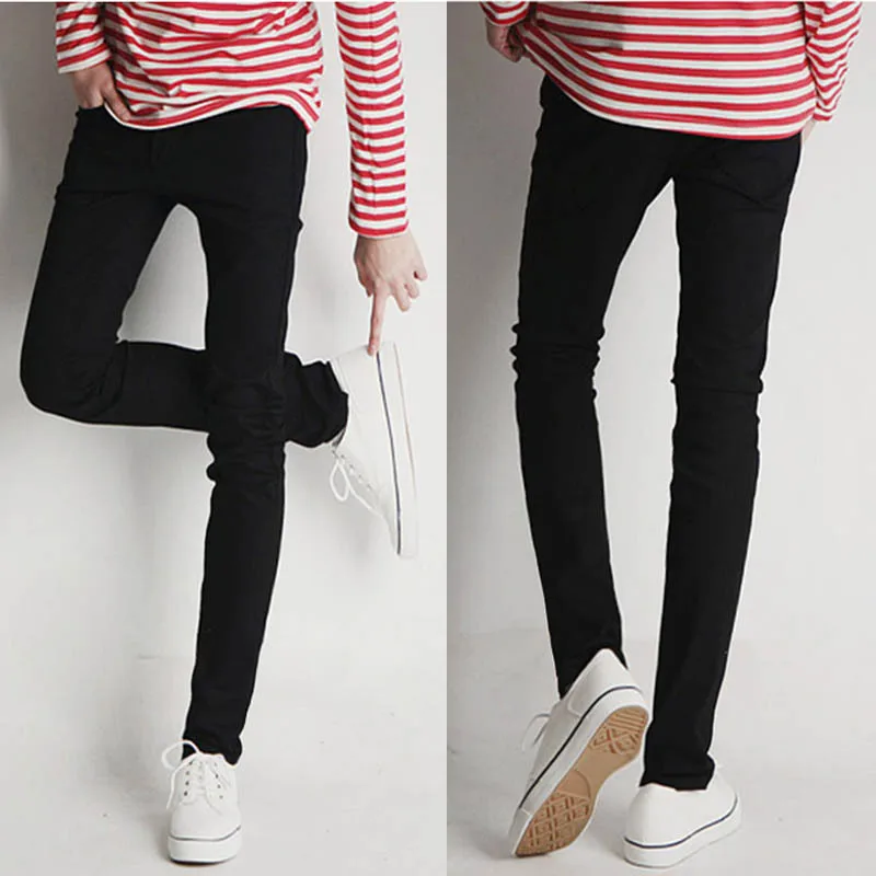 

Autumn black and white jeans male feet slim men's pants stretch students trousers white pants male feet teenager pencil pants