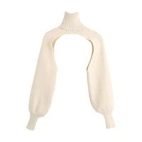 za women fashion arm warmers knitted sweater vintage high neck long sleeve female pullovers chic tops