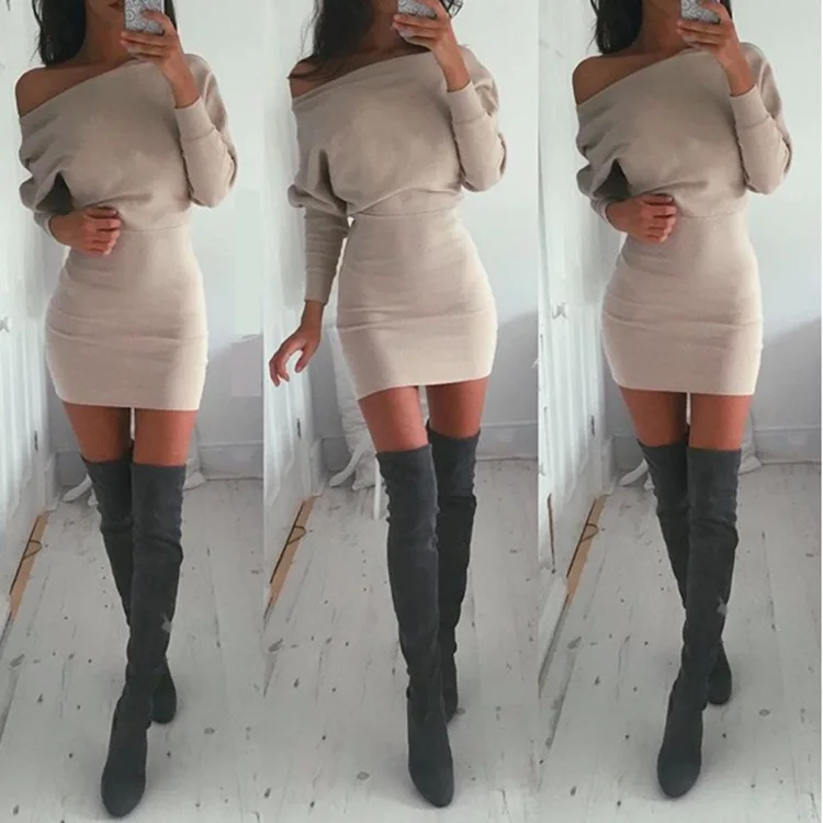 

Autumn New European and American Hot Style Short Skirt Hot Sale Sexy Oblique Strapless Solid Color Women's Dress Fashion