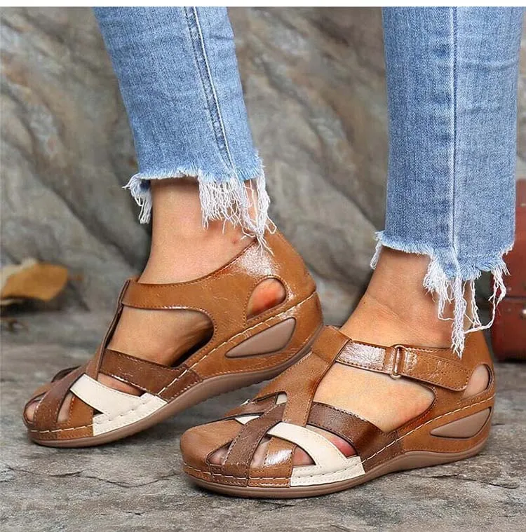 

2021 Women's Sandals Wedge Buckle Strap Sandals Female Retro Casual Sewing Women Shoes Flats Platform Retro Sandalias Plus Size