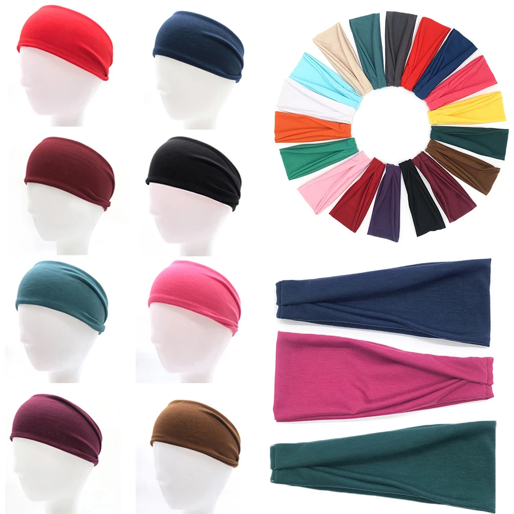 

New Women Headbands Solid Color wide Turban Pure Cotton Hairbands Unisex Sports Yoga Hairband Knotted Headwrap Hair Accessories