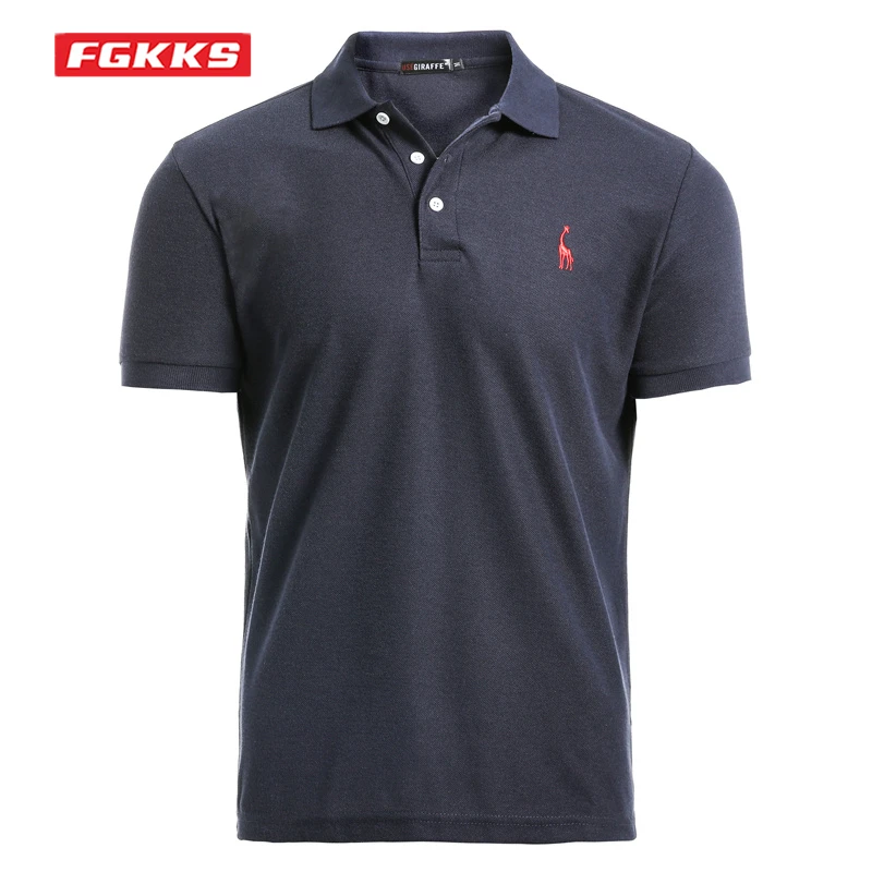 

Мужская рубашка-поло FGKKS, Повседневная рубашка-поло из 35% хлопка с вышивкой в виде оленя, деловая рубашка с коротким рукавом для лета
