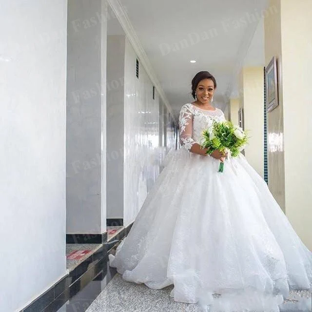 

Свадебные платья в африканском стиле, кружевные платья с рукавом 3/4, бальное платье с длинным шлейфом, свадебные платья, свадебные платья