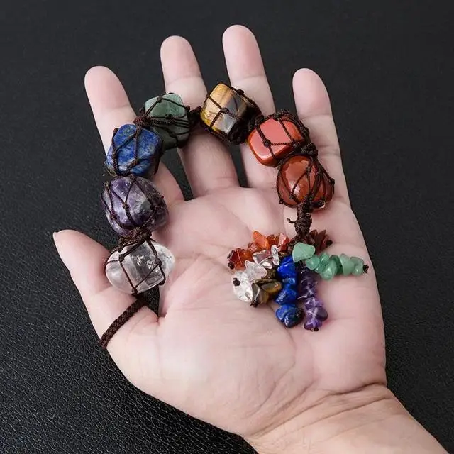 

Natural high quality Wholesale quartz seven chakras tassels natural crystal gems handmade car ornaments car home decoration
