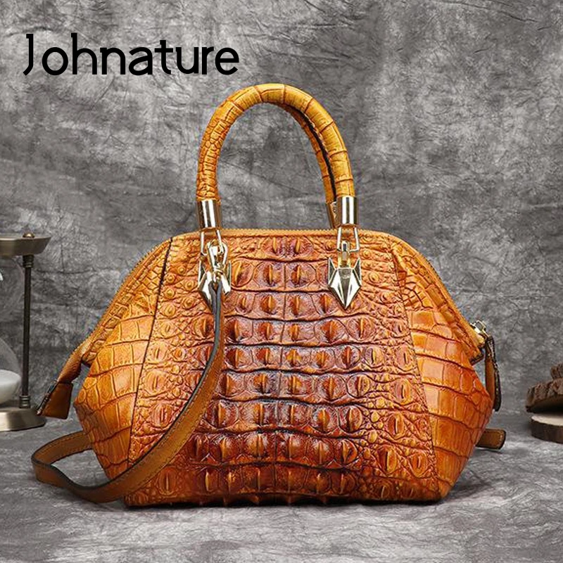 Женская сумка на плечо Johnature из натуральной кожи аллигатора с ручной росписью 2021 |