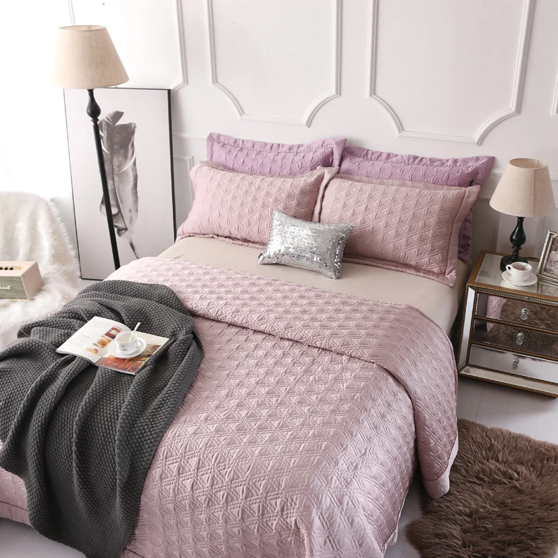 New Pink Soft tencel Quilting lace bed cover Bed Skirt Bedspread Sheet Cover Pillowcase Bedding Set 3pcs | Дом и сад