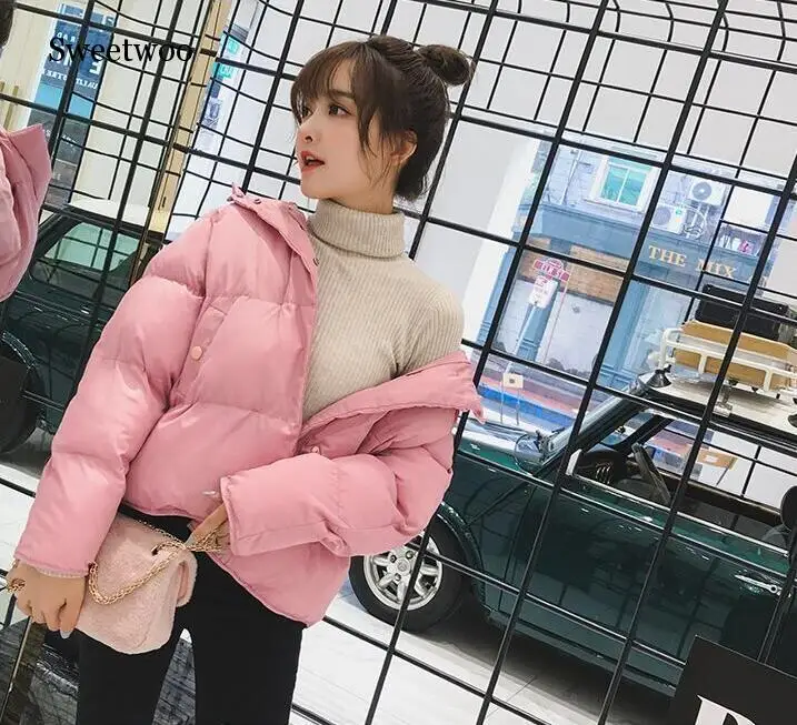 Women Short Loose Parkas Warm Winter Jacket Coat Red Cotton-padded Hooded Outerwear Autumn Thicken Clothing