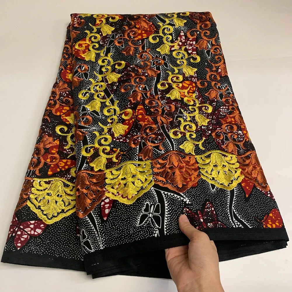 

Latest Fashion 5 Yards French Mesh High Quality African Wax Block Prints Nigerian Ankara Sewing Fabric With Embroidery Threads