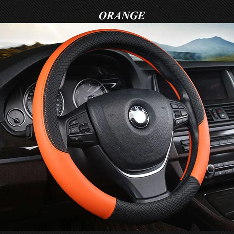 Orange Крышка рулевого колеса автомобиля противоскользящая автоматическая крышка рулевого колеса искусственная кожа PU чехол для BMX AUDI Mercedes спортивные автомобильные аксессуары - Название цвета: Orange