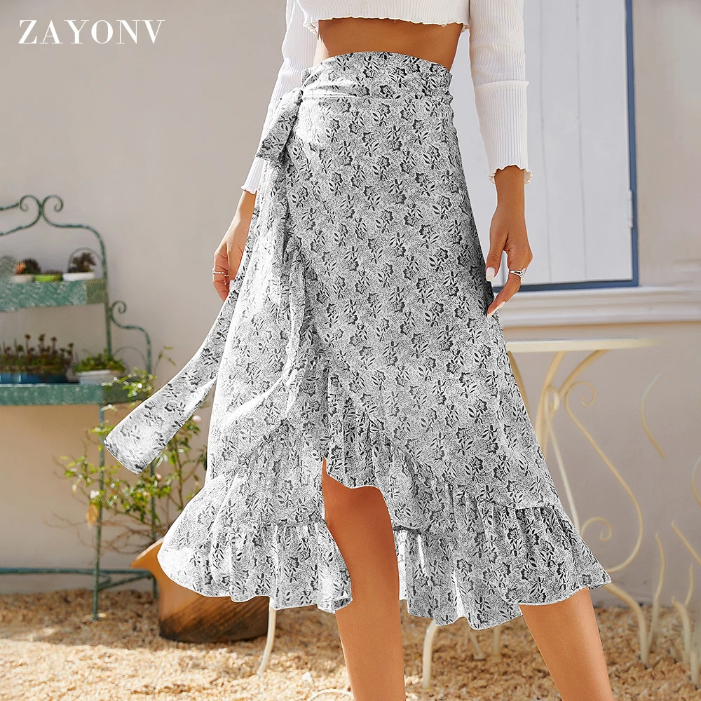 

ZAYONV Женская юбка с цветочным рисунком, шифоновая юбка-миди с эластичной резинкой на талии, многоуровневые струящиеся многослойные юбки