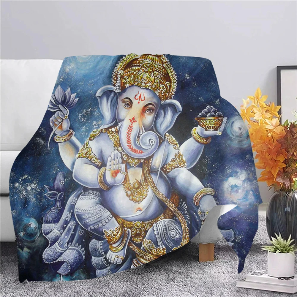 

Hindu God Ganesha Flannel Blanket Print Lord Ganesha Warm Throws Blanket Hiking Picnic Blanket Office Nap Sherpa Blanket