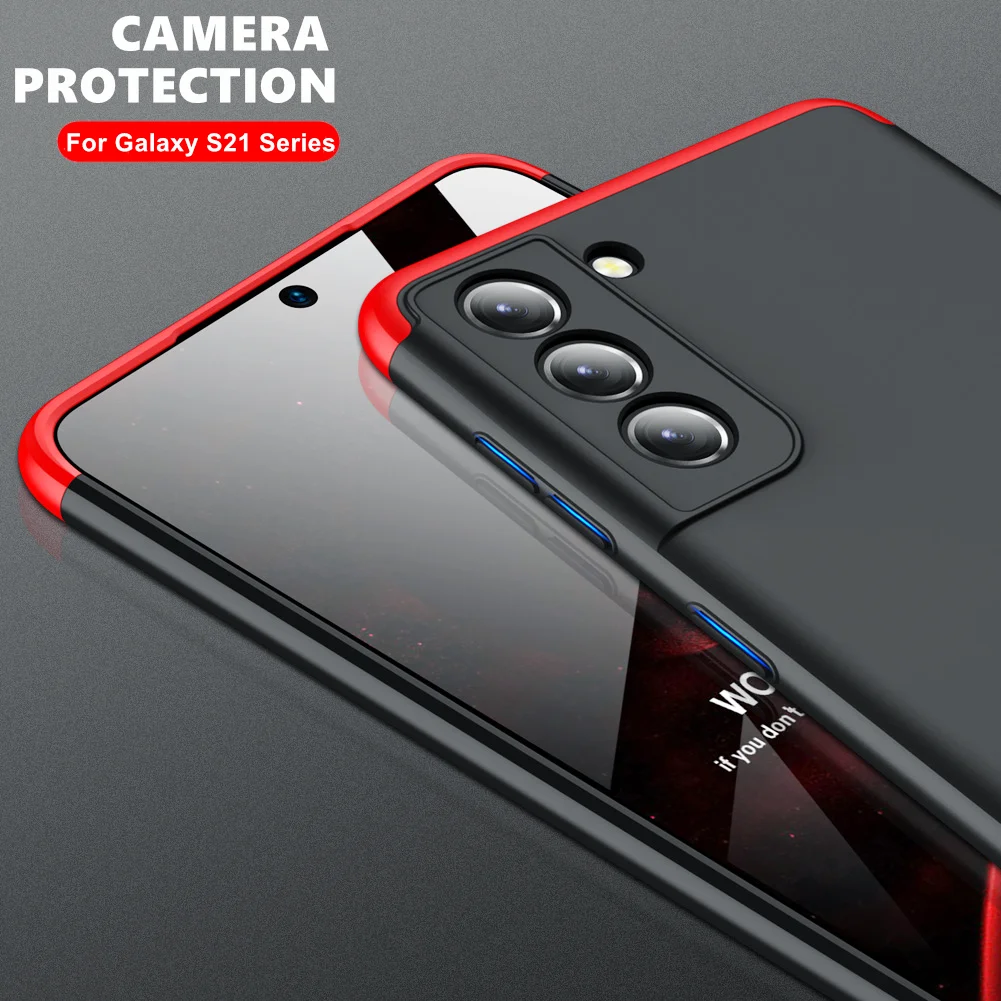 

Case For Samsung galaxy S21 Ultra S21Plus 360 full Protection Case Matte Hard Plastic 3 IN 1 Camera Protection back Cover