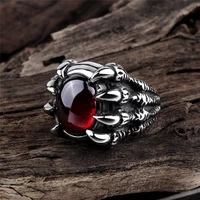 trending european and american retro dragon claw punk gothic style big black red zircon mens temperament ring jewelry wholesale