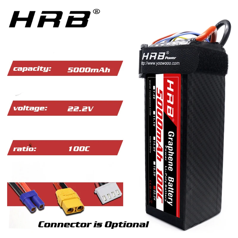 HRB-Bater&iacute;a de grafeno 6S Lipo de 22,2 V y 5000mah, conector 100C EC5 XT90 para Goblin TAB trex 600 700 800, helic&oacute;ptero, coche, barco, Dron-4