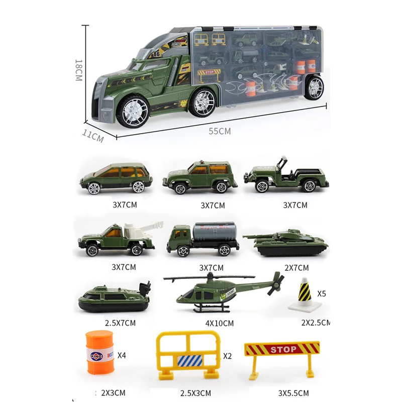 

21 in 1 Child Toy Military Truck Diecasts and Toy Vehicles Educational 1:24 Transport Cars Carrier Toy For Children Boys