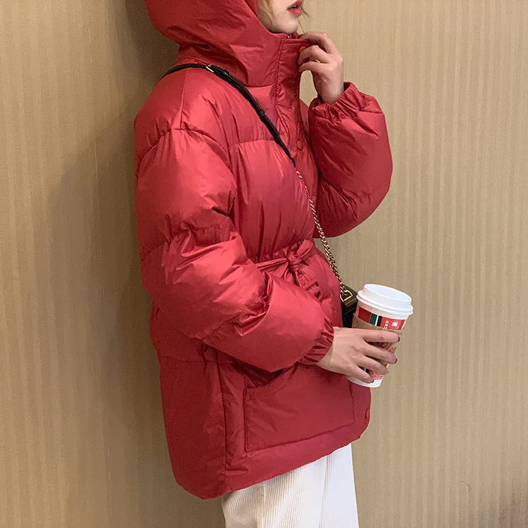 Женская куртка с капюшоном BUENOS теплая парка поясом из хлопка в Корейском
