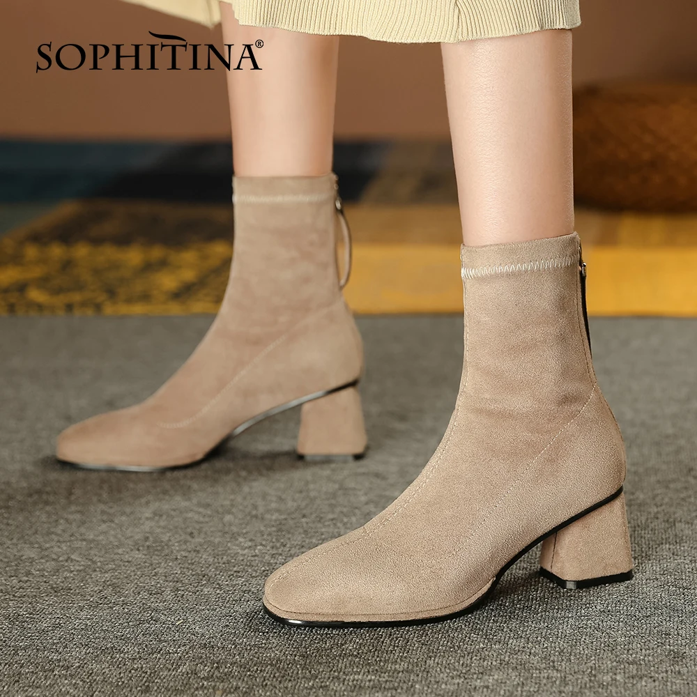 

Женские замшевые ботильоны SOPHITINA, однотонные ботинки с квадратным носком, из ТПР, Нескользящие, весна-осень, WO967