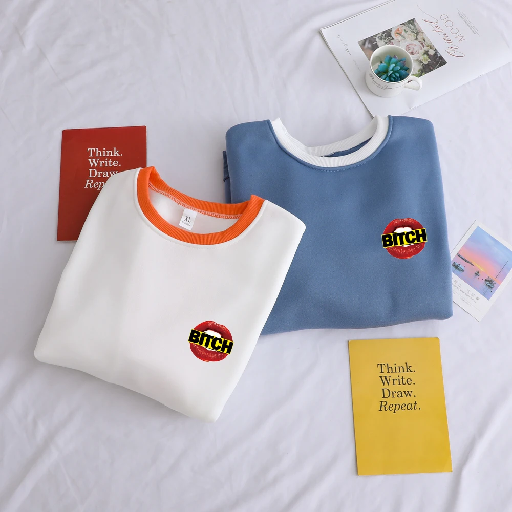 Худи женское однотонное флисовое в стиле хип хоп на осень/зиму|Женские толстовки