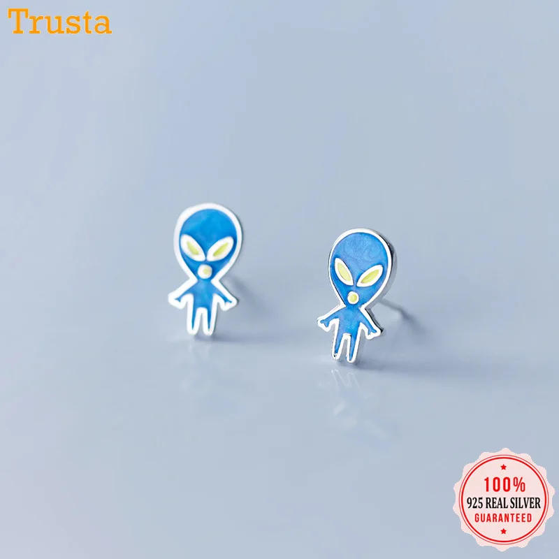 Trustdavis 925 пробы серебряные женские ювелирные изделия Модные синие инопланетяне серьги-гвоздики для женщин дочери подарок для девочек DA311