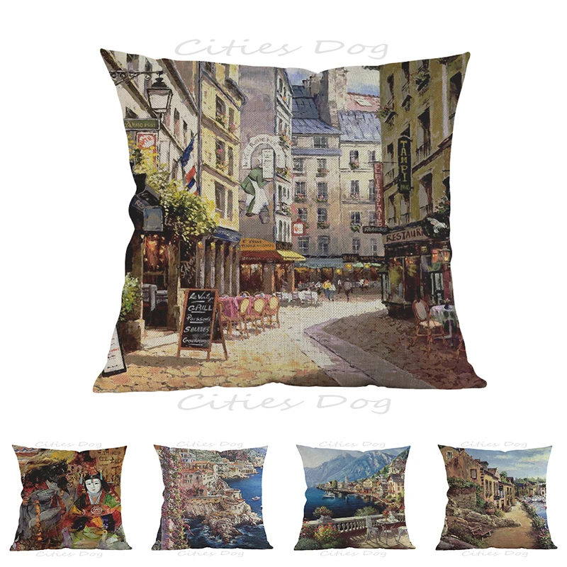 

Painting art of a small cafe on the streets of Paris 45*45cm square pillow case Cushion cover bar sofa pillow cushion covers