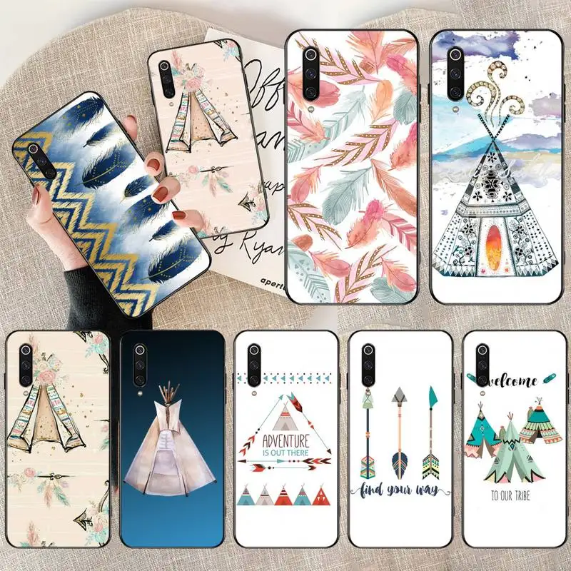Boho Western Teepee стрелы перья черный ТПУ мягкий чехол для телефона Xiaomi Mi 10 Pro lite Mi9 9SE 8SE