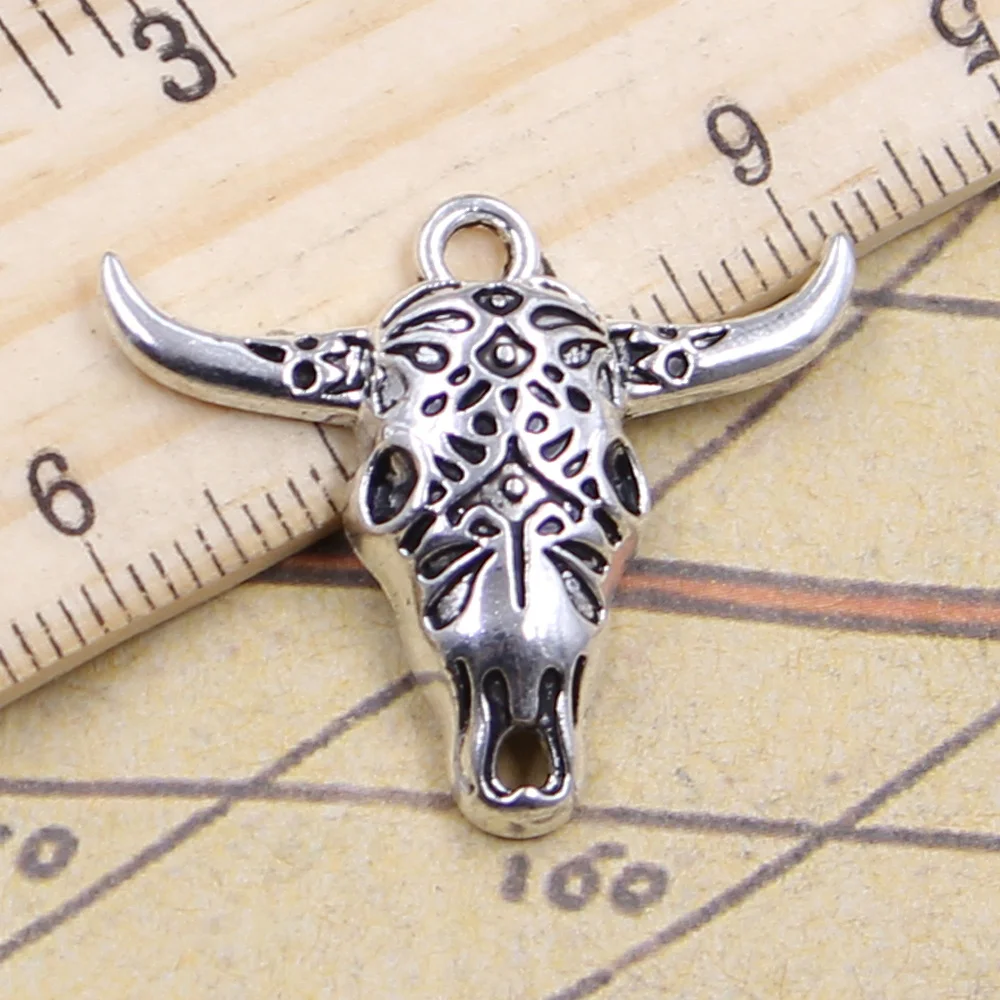 

12pcs Charms skull bull ox head 25x29mm Antique Bronze Silver Color Pendants Making DIY Handmade Tibetan Finding Jewelry