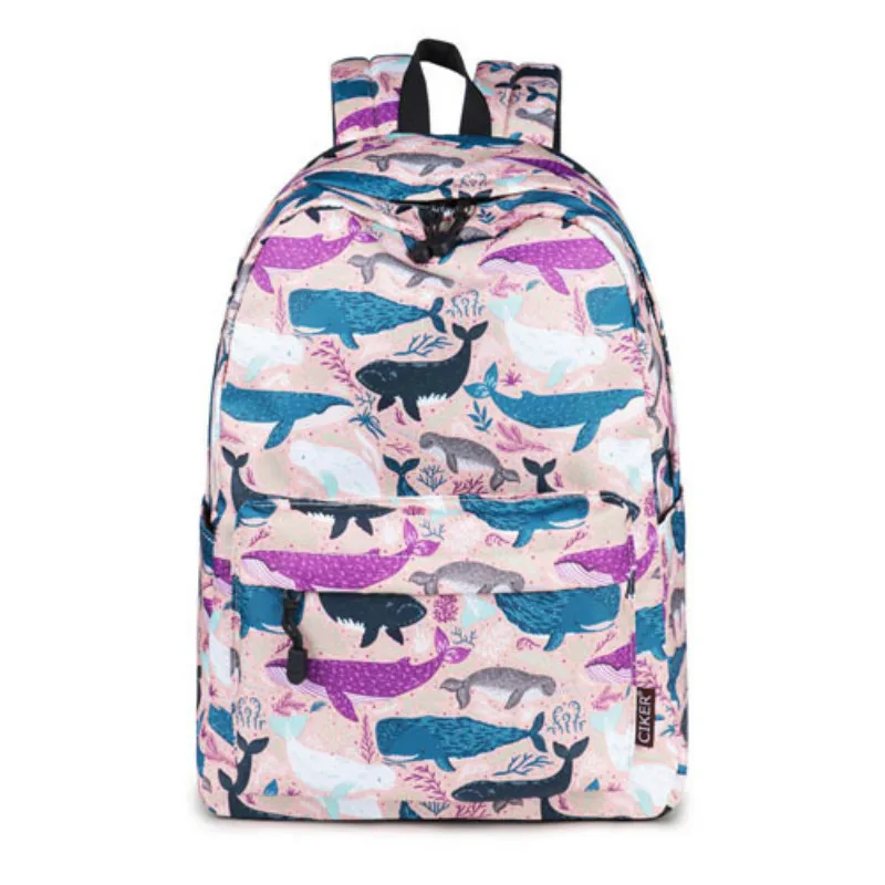 New Marine Animal Print Waterproof Laptop Backpack Female Fashion Girl Women Men Nylon Brown Dark Blue | Багаж и сумки