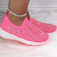rimocy 2020 new knit mesh crystal sneakers women comfortable breathable flat shoes fashion slip on plus size casual shoes female