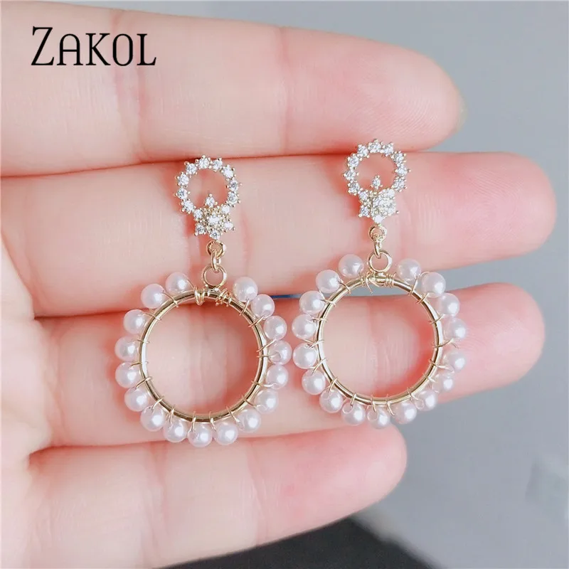 ZAKOL Romantic Simulation Pearl Drop Earrings Sweet Love Heart Bridal for Women Fashion Wedding Work Jewelry FAEP050 | Украшения и