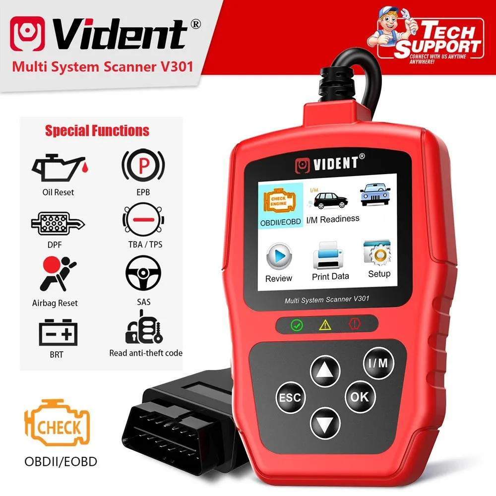 Сканер Vident V301 для автомобиля полная система OBD2 сканер с сбросом масляной батареи