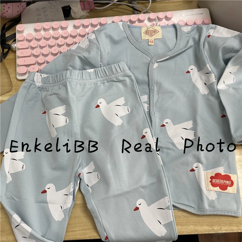 Корейские Детские пижамные комплекты Bebe De Pi* комплекты зимней одежды для сна с милым медведем для малышей комплекты одежды наивысшего качества для малышей брендовая одежда