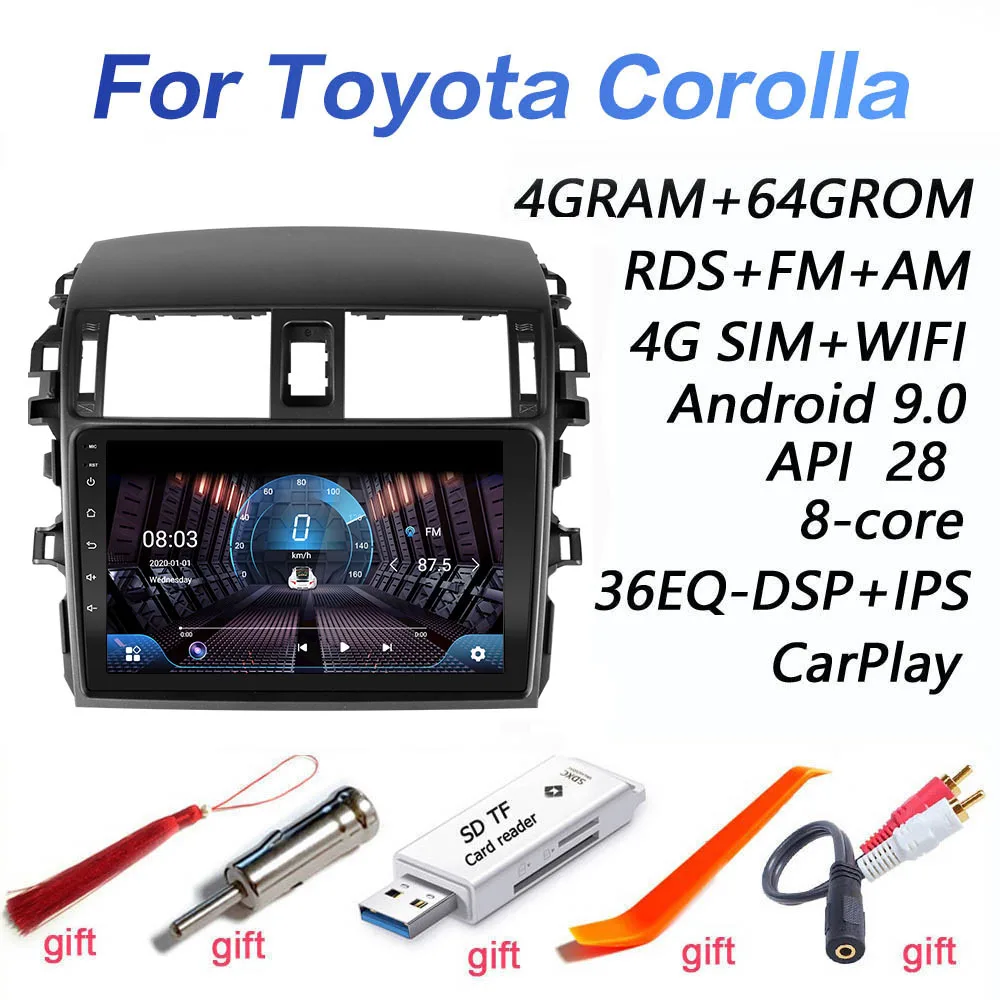Автомагнитола 2 din 4 + 64 ГБ DSP Android 9 0 4G мультимедийный видеоплеер для Toyota Corolla E140 E150