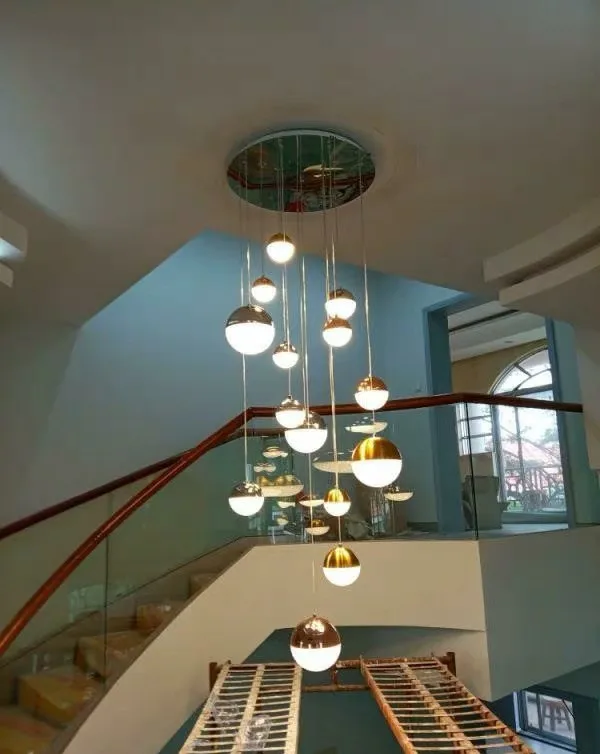 

Modern Staircase Long Chandelier led Light Luxury Duplex Villa Suspension Luminaire Living Room Crystal Chandelier Ball