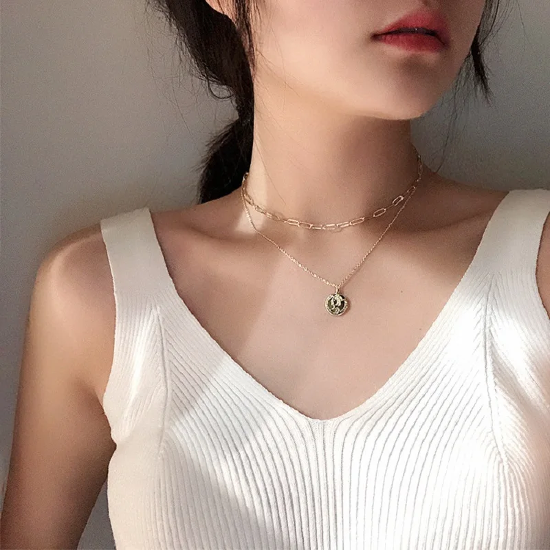 

Necklace Feminine Temperament Versatile Double Queen Head Coin Collarbone Chain Choker