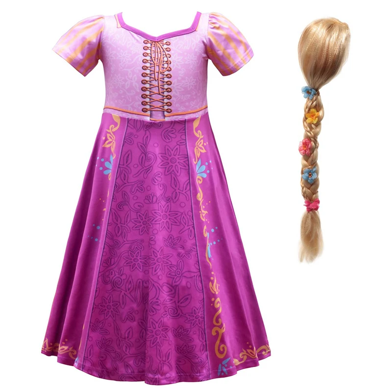 

VOGUEON Girls Tangled Princess Dress Kids Summer Tangled Fancy Costume Children Disguise Birthday Carnival Party Clothes and Wig