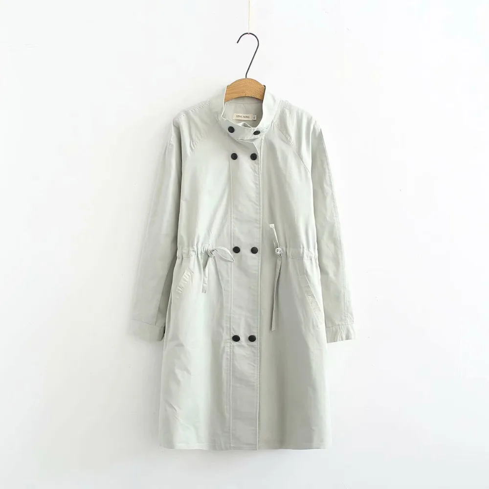Женский хлопковый тренч с воротником стойкой размера плюс офисный двубортный