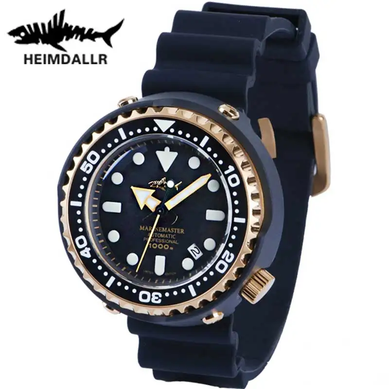 

HEIMDALLR Men's Tuna Diving Watch 1000M Waterproof Sapphire Golden Plated Black PVD Coated Case NH35A Automatic Mechanical Watch