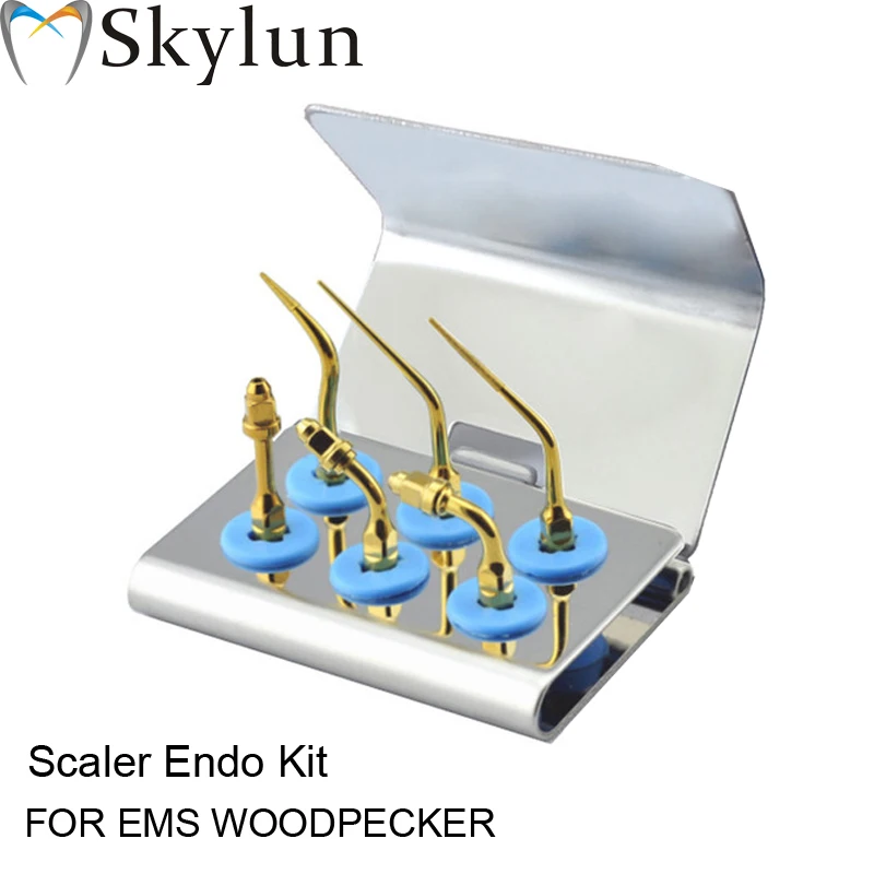 Dental Ultrasonic Scaler Tip Kit Fit EMS WOODPECKER ES0T ES1T ES2T ES3T PS4DT ES3DT Scaler Endo Kit Gold Scaling Tips AT46