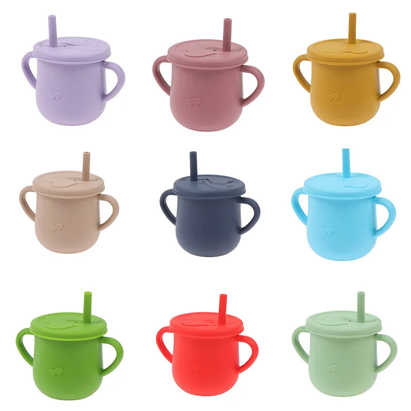 

Baby Silicone Cups Drinking Straw Cup Food Grade Children Feeding Water Cup Baby Learning Straw Cup