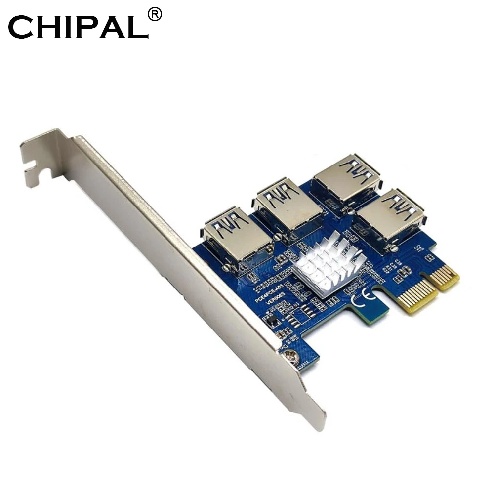 CHIPAL PCI-E 1X to 4 USB 3.0 Adapter for PCIE 16X Riser Card PCI Express Port Multiplier Hub For GPU Video Graphics | Компьютеры и