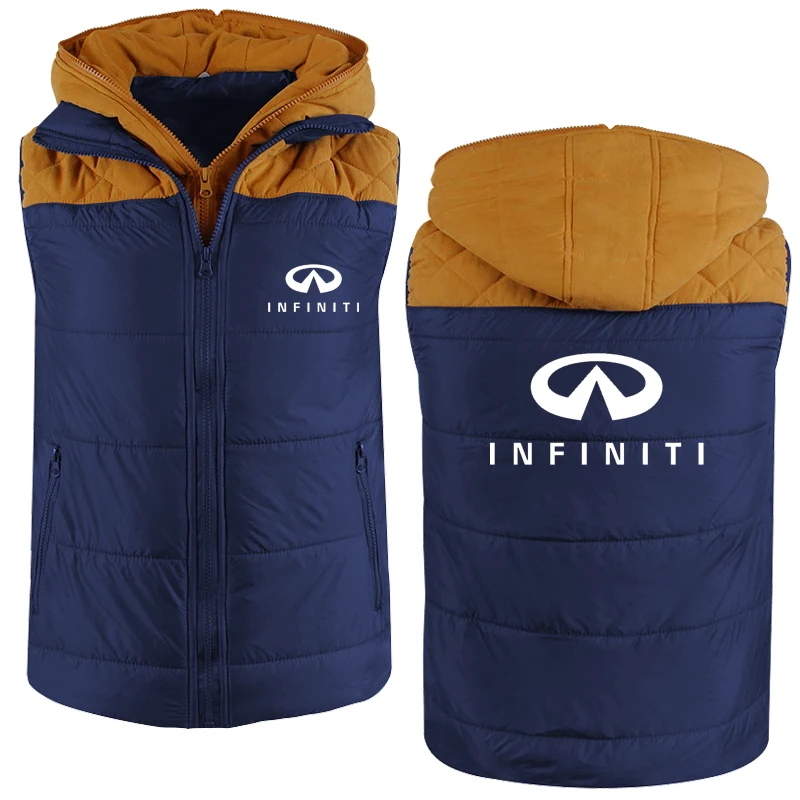 

Spring Autumn Men Jackets Infiniti Car Logo Printed Sleeveless High Quality Chain Fashion Casual Splicing High Quality Cotton