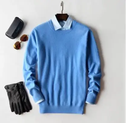 sky blue o-neck Осень-зима, кашемировый хлопковый мужской свитер, трикотажное платье-свитер, hombre pull homme Hiver, пуловер, мужские вязаные свитера J697 - Цвет: sky blue o-neck
