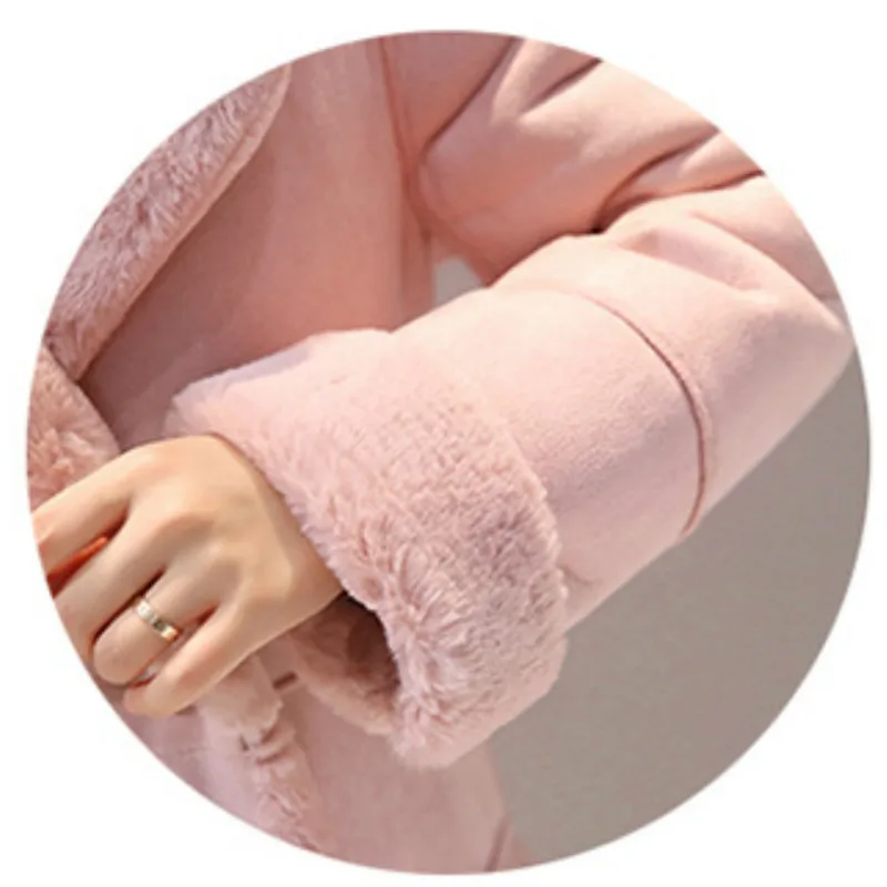 

Autumn and winter new style fashion plus velvet thick coat Korean mid-length deerskin cashmere lapel lamb wool coat women