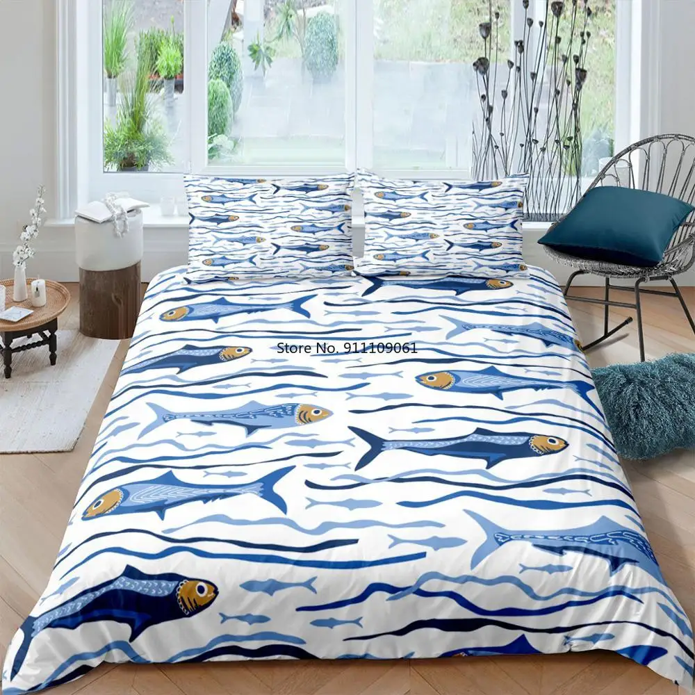 

Комплект постельного белья Ocean Shark с 3D рисунком, королевский комплект из 2/3 предметов, с пододеяльником и милым 3D-принтом, домашний текстиль