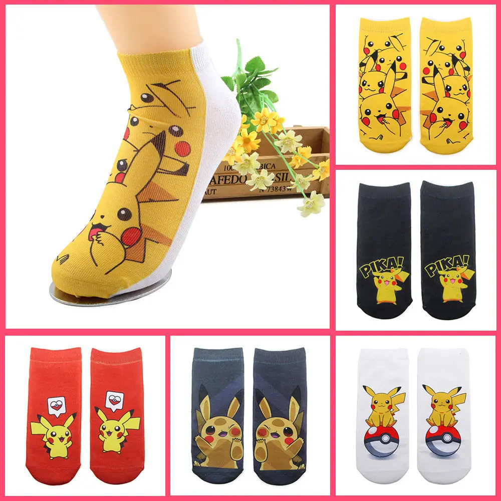 4/6/7 Pairs/Set Spring and Autumn Children's 3D Printing Socks Pokmon Pikachu Boys Girls Boat Socks