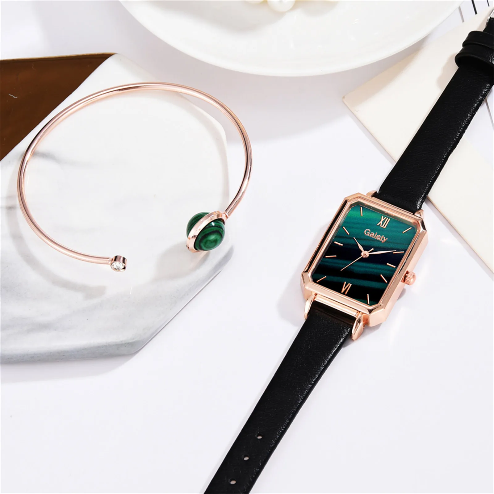 

PopVogue Women Watch Luxury Rectangle Quartz Wristwatch Watches Set Ladies Casual Watch With Bracelet Jewelry Reloj Mujer