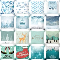 new year decor throw pillow cover home christmas elk sock pillow case santa claus blue snowflake car sofa cushion cover 4545cm