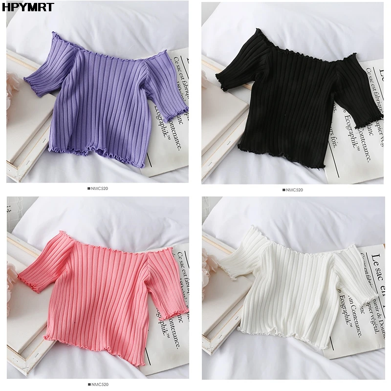 

Футболка женская трикотажная с открытыми плечами, пикантный укороченный топ с коротким рукавом, эластичная рубашка с оборками на подоле, в ...